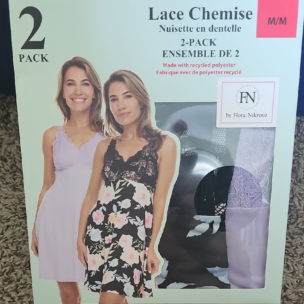 Flora Nikrooz Lace Chemise 2-Pack - Lavender and Floral Black